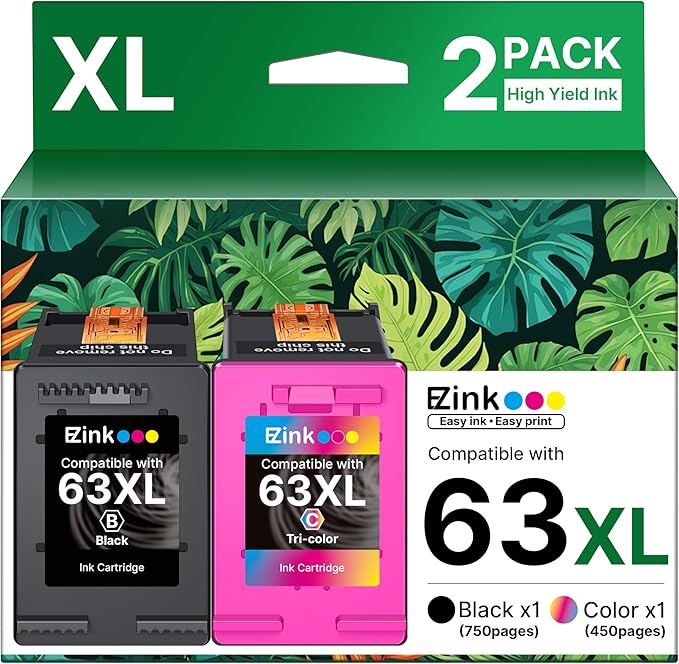 63XL Ink Cartridges Black and Color Remanufactured Replacement for HP Ink 63 for HP 63XL Ink Cartridges Combo Pack Work for HP Officejet 4650 3830 3833 5255 5258 Envy 4520 Deskjet 1112 3637 (2 Pack)-DeskLoop Office