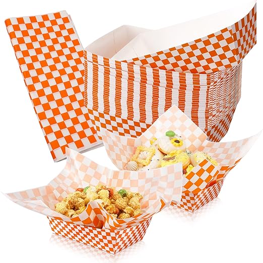 Geosar 100 Pcs Gingham Party Supplies Disposable Paper Food Trays Bulk by Geosar