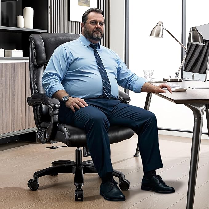 Lumbar Massage Office Chair, 500LBS Big and Tall Office Chair, Heavy Duty Ergonomic Executive Reclining Chair with High Back and Lumbar Support, Black-DeskLoop Office