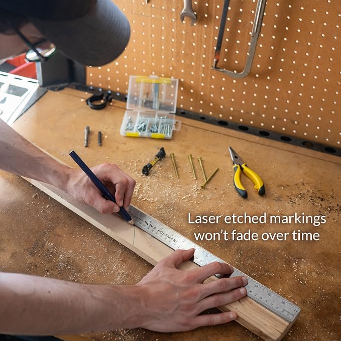 Breman Precision Metal Ruler 24 Inch Cork Back – Stainless Steel Straight Edge - Image 5