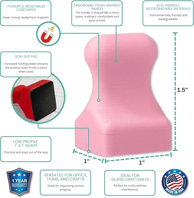 Glassboard Studio MiniPawn Magnet - Strong Neodymium Rare Earth Magnets for Fridge, Whiteboard, Locker & Magnetic Glassboards - Ideal for Crafting & Office Use - Strong Fridge Magnets (Blush Pink, 4)-DeskLoop Office