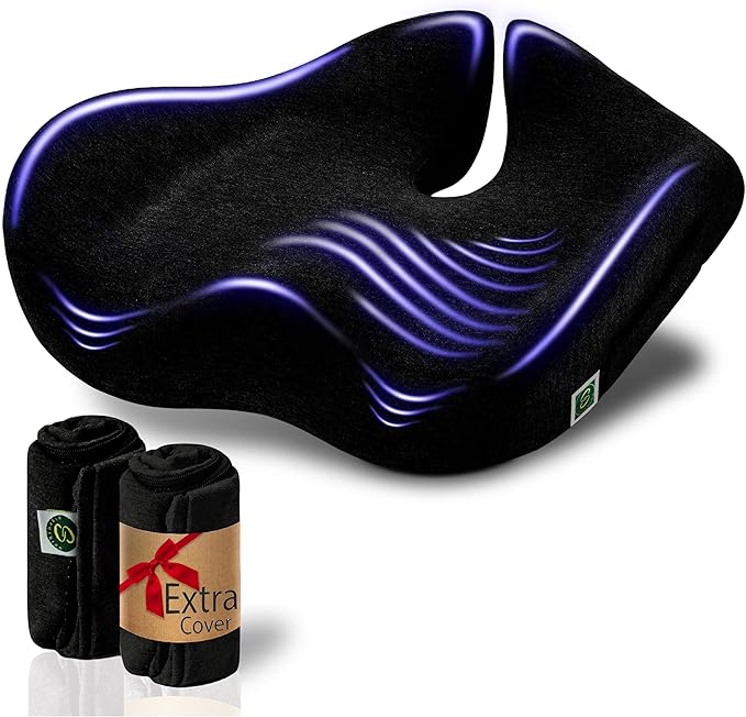 Pressure Relief Seat Cushion for Tailbone Pain – X Large Office Chair Cushion for Butt, Back Pain, Coccyx & Sciatica Pain Relief Pillow. Memory Foam Seat Cushions for Office Chairs (Original Black)-DeskLoop Office