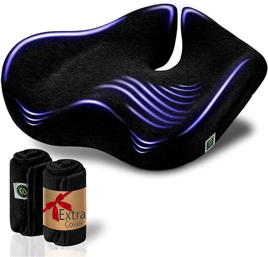 Pressure Relief Seat Cushion for Tailbone Pain – X Large Office Chair Cushion for Butt, Back Pain, Coccyx & Sciatica Pain Relief Pillow. Memory Foam Seat Cushions for Office Chairs (Original Black)-DeskLoop Office