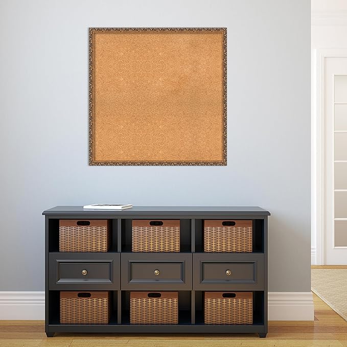 Amanti Art Natural Cork Board for Wall, 32x32 Vision Board with Bronze Frame, Large Corkboard Office Decor for Home Organization, Traditional Corkboard Pinboard to Display Items for Home Organization-DeskLoop Office