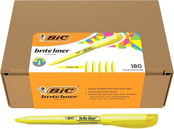 BIC Brite Liner Yellow Highlighters, Chisel Tip by BIC