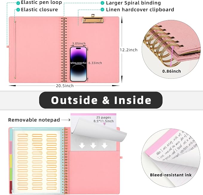 Ospelelf Pink Foldable Spiral Clipboard Folio - Image 3