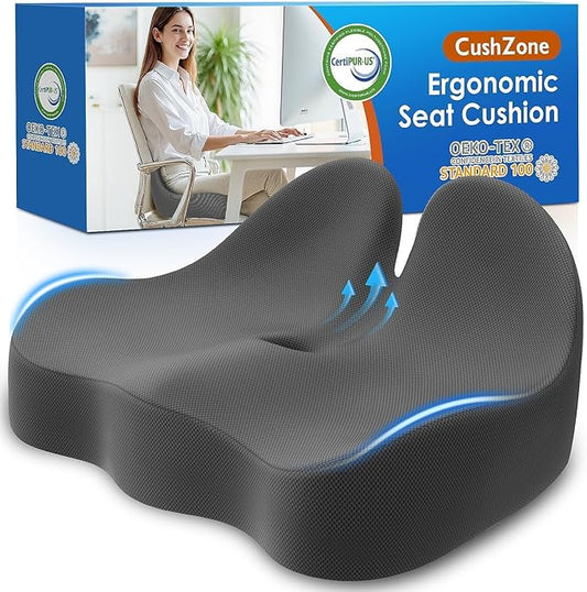 Seat Cushion, Memory Foam Office Chair Cushions, Ergonomic Curved Design for Sciatica, Tailbone, Coccyx, Seat Support for Car, Desk Chair, Wheelchair, Enhances Long Sitting Comfort (Grey)-DeskLoop Office