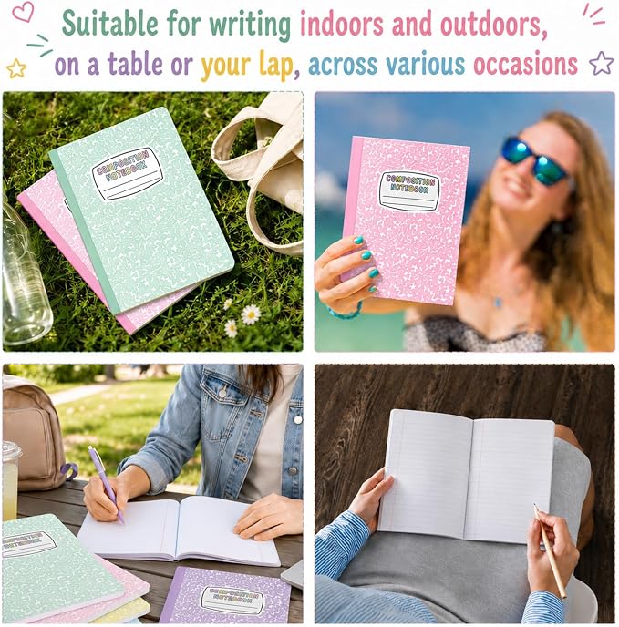 6 Pack Large Composition Notebooks Bulk 9.8 × 7.5 in Wide Ruled Hard Cover - Image 6