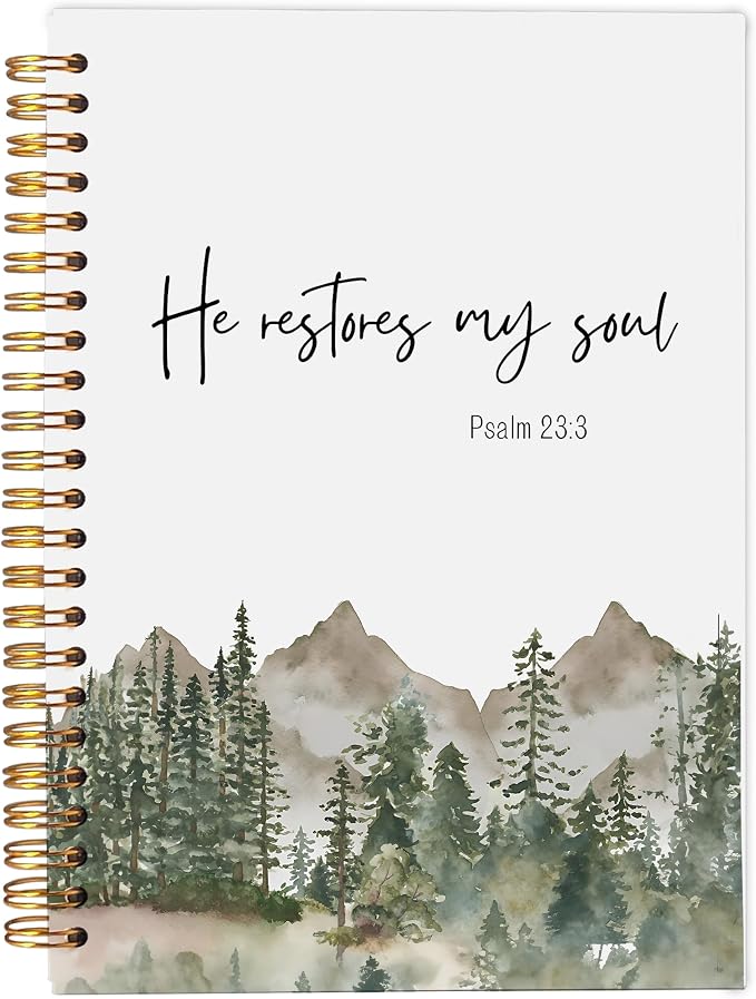 Forest Christian Notebook Journal, He Restores My Soul Bible Verse Notebook by Ecezatik