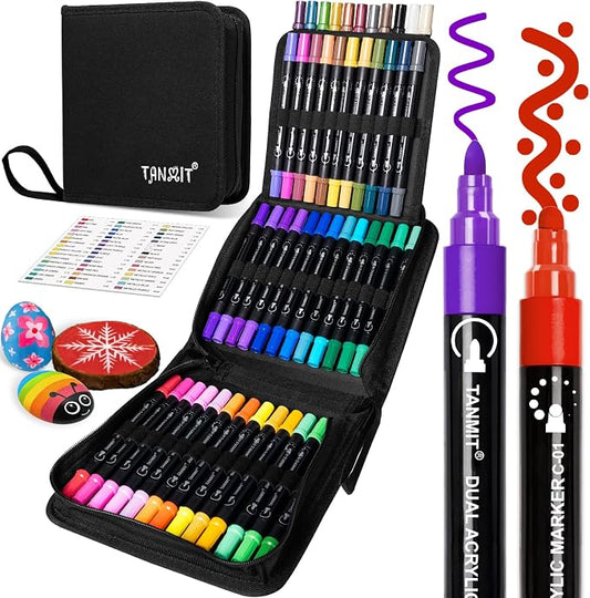 TANMIT 48 Colors Acrylic Paint Markers, Dual Tip Acrylic Paint Pens by Createsomethingwonderfultoday