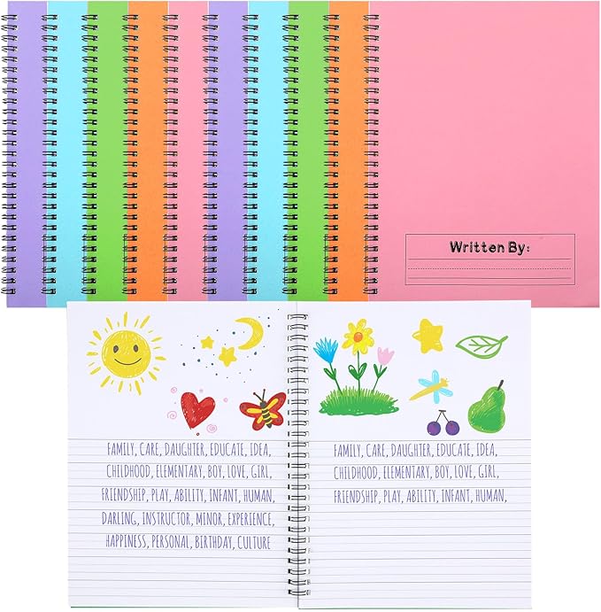 Henoyso 10 Pcs 100/50 Sheets Primary Composition Notebook K-2 Bulk Spiral Primary Journal Drawing Handwriting Practice for Kids Kindergarten 1st 2nd Back to School Supplies (Pastel Color,50 Sheets)-DeskLoop Office
