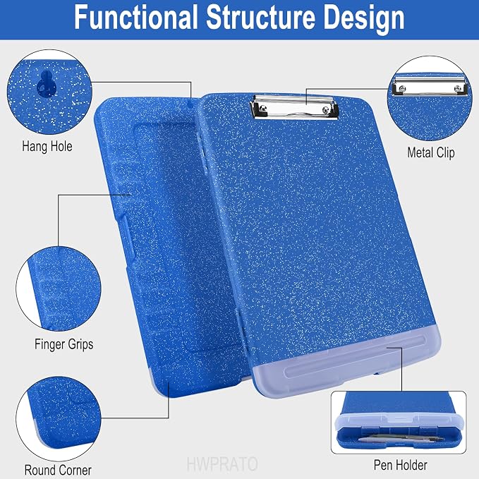 HWPRATO Glitter Clipboard with Storage, Clip Boards 8.5x11 with Pen Holder - Image 4