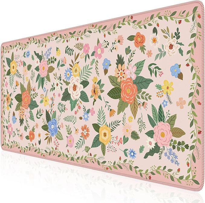 iCasso Floral Desk Mat for Keyboard and Mouse, Cute Gaming Mouse Pad XXL by iCasso