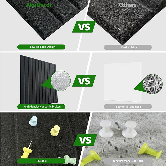 Large Cork Board for Office, 8 Pack Felt Wall Tiles with Slat Wall Paneling, Felt Bulletin Board Pin Board Cork Boards for Walls - Black-DeskLoop Office