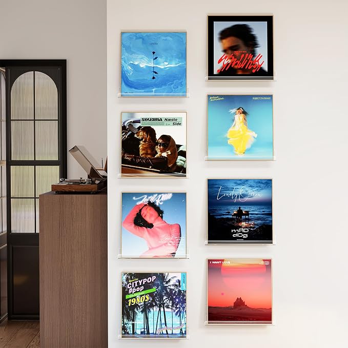Laurensory 8 Pack Vinyl Record Shelf Wall Mount Shelves, 12 inch Clear Acrylic - Image 4