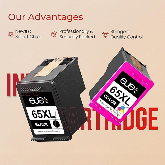 65XL Ink Cartridge Black/Color Combo Pack Replacement for HP 65XL High Yield Works with HP DeskJet 3752 3755 3700 3772 2655 2652 2622 Envy 5010 5012 5055 5052 AMP 100 Printer,Black, Tri-Color, 2-Pack-DeskLoop Office