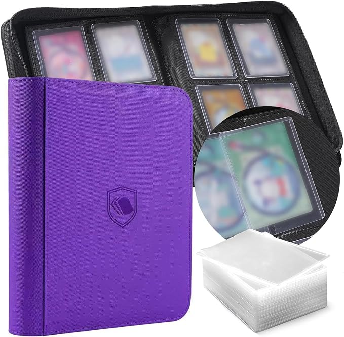 Toploader Binder, Holds 160 Toploaders, 100 Toploaders INCLUDED, 4-Pocket PU by Pemocyny