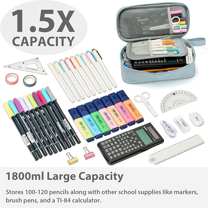 Pencil Case Pouch Box Bag School Supplies Girls Boys Kids, Cute Preppy Stuff Large Big Capacity Aesthetic Pen Organizer, Back to College Stationary, Pink, Classic Stlye, 1800ml-DeskLoop Office