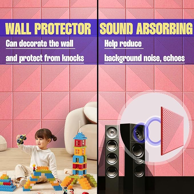 Large Cork Board for Walls 48"x 36", 12 Pack Felt Wall Tiles with Safe Removable Adhesive Tabs, Cork Board for Office,Pinboard Bulletin Board - Pink-DeskLoop Office