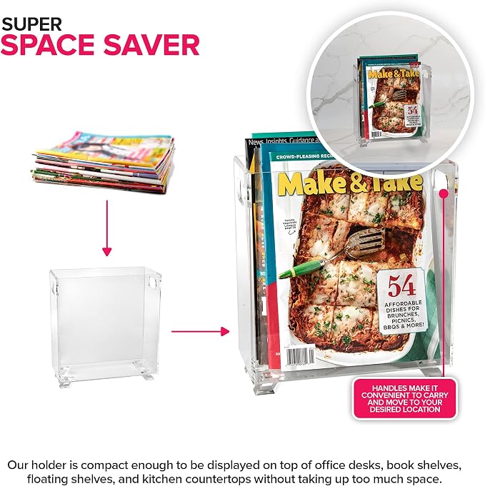 Stock Your Home Acrylic Magazine Holder, Crystal Clear Shatterproof Organizer - Image 3