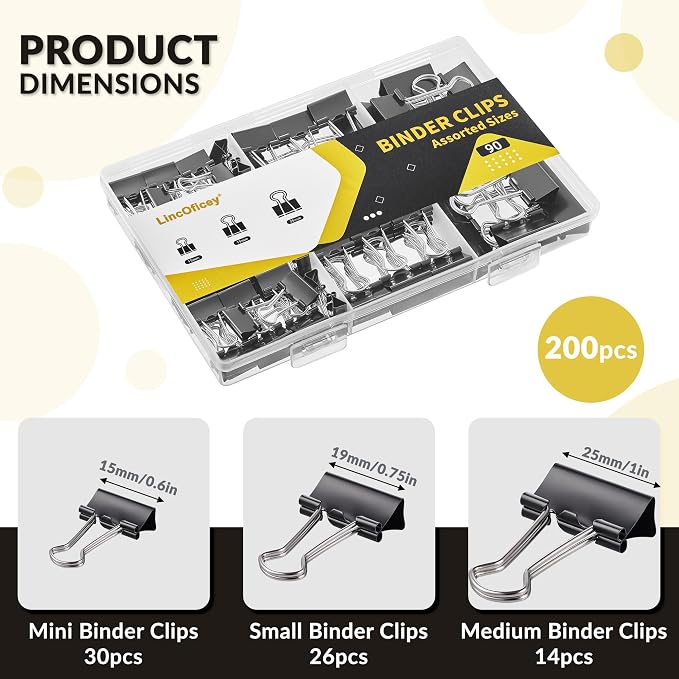 90 Count Binder Clips Assorted Sizes, Paper Binder Clips, Metal Paper Clamps - Image 2