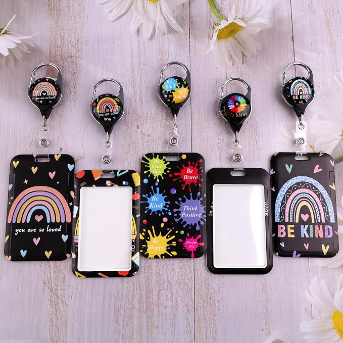 School Teachers Cute ID Badge Holder Rainbow Work Heavy Duty Retractable Badge - Image 2