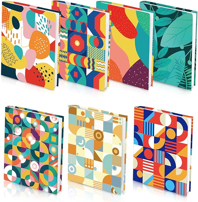 Geometric Pattern Book Covers, Feela 7 Pack Stretchable Jumbo Fabric Washable Durable Reusable Nylon Book Covers, for Hardcover Textbooks Notebooks up to 9”x11”-DeskLoop Office