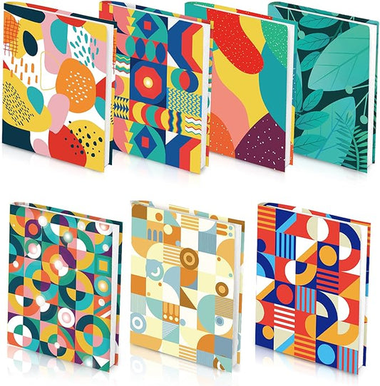 Geometric Pattern Book Covers, Feela 7 Pack Stretchable Jumbo Fabric Washable Durable Reusable Nylon Book Covers, for Hardcover Textbooks Notebooks up to 9”x11”-DeskLoop Office