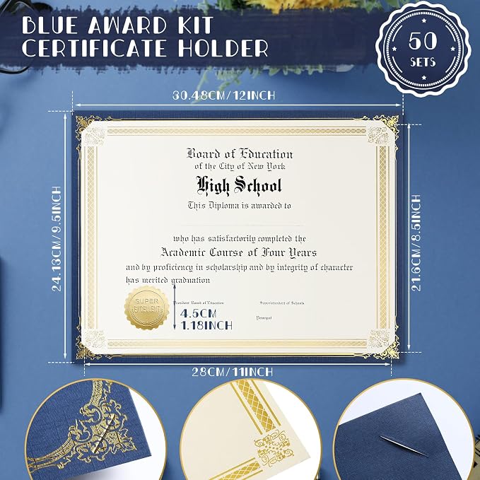 Kosiz 150 pcs Certificate Kit Includes 50 Gold Foil Certificates 50 Single - Image 2