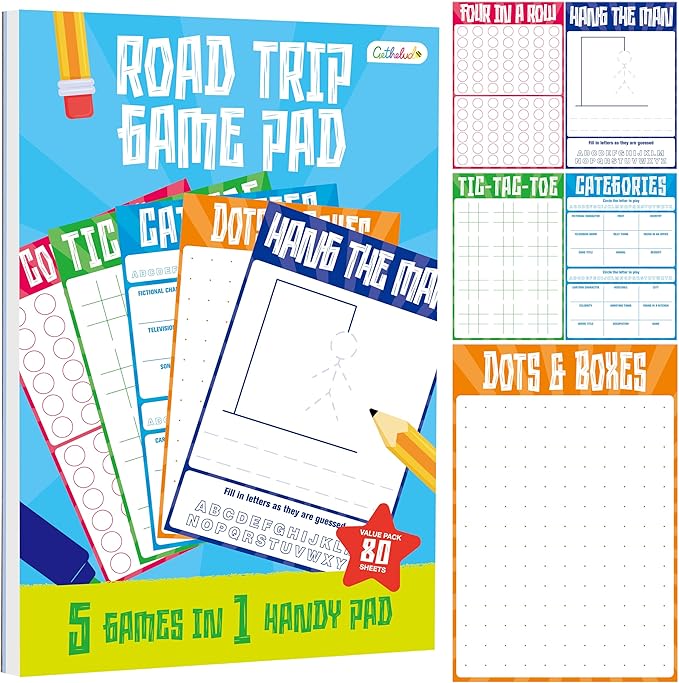 Gethelud Road Trip Game Pad, 80 Tear-Off Sheets 5 Classic Games in 1 Pad by Gethelud