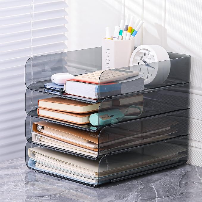 CiWiVOKi 2 Pack Stackable Paper Tray Organizer, Office Organizer and Storage - Image 2