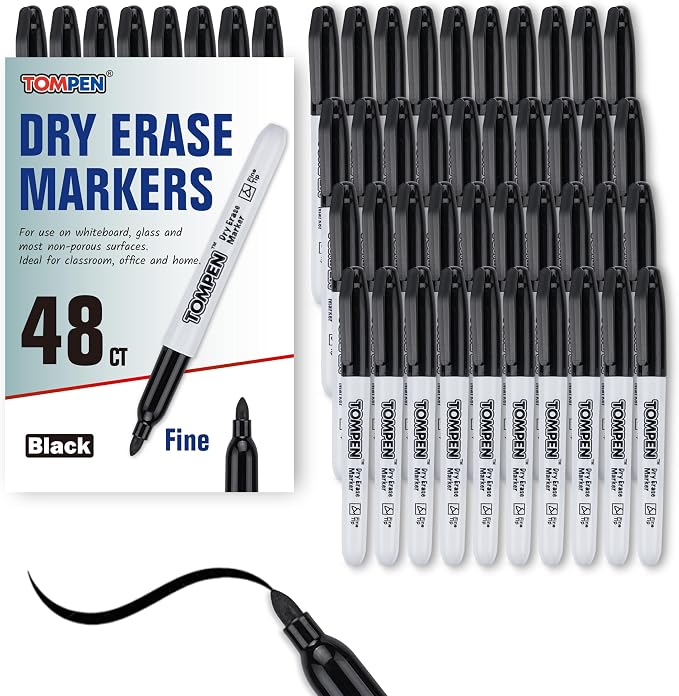 Dry Erase Markers Fine Tip, Thin Erasable Whiteboard Markers by TOMPEN