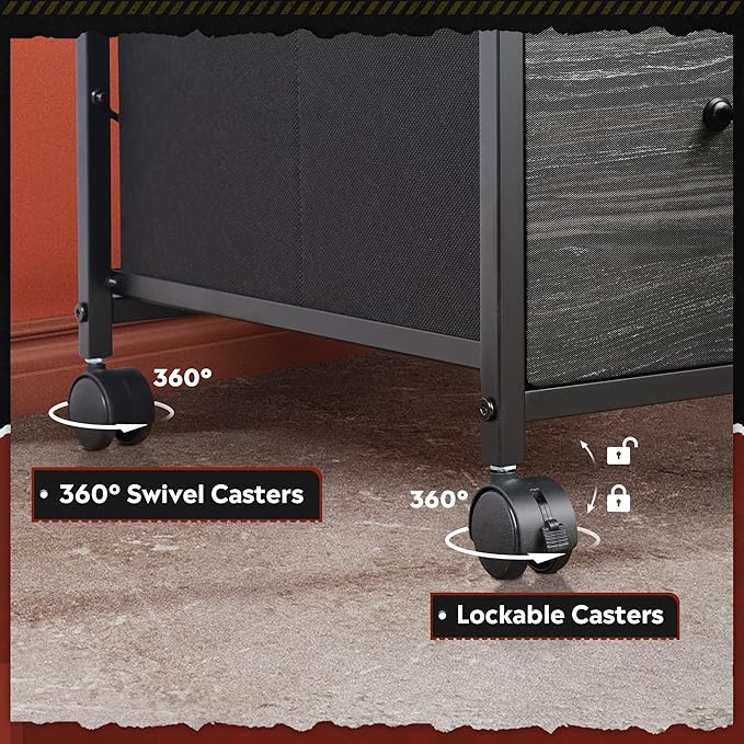 DEVAISE Mobile File Cabinet, Rolling Printer Stand with 3 Drawers, Fabric Vertical Filing Cabinet fits A4 or Letter Size for Home Office, Charcoal Black Wood Grain Print-DeskLoop Office