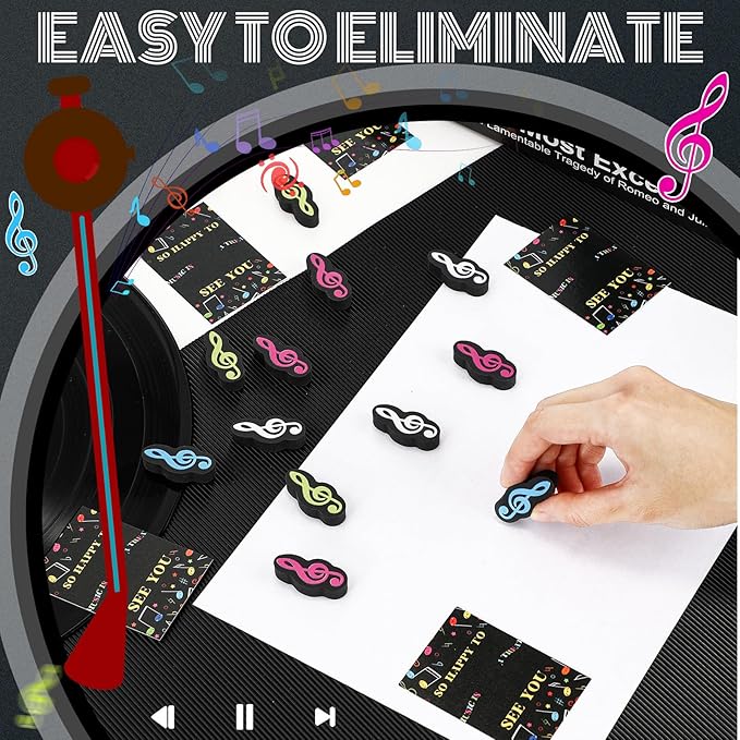 80 Sets Back to School Gifts for Students Funny Novelty Erasers Bulk Musical Note Erasers with Greeting Cards First of School Classroom Rewards from Teachers-DeskLoop Office