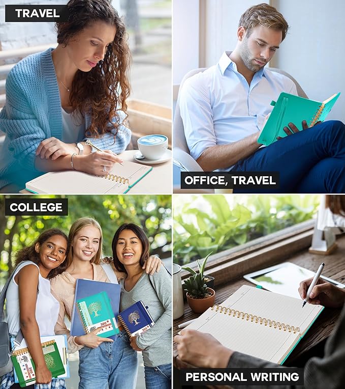 Spiral Notebook Journal for Women Men, 300 Numbered Lined Pages, College Ruled, A5 Hardcover Spiral Bound Notebook for School, Work, Note Taking Writing, Leather Spiral Journal Medium 5.9"x8.5"-DeskLoop Office