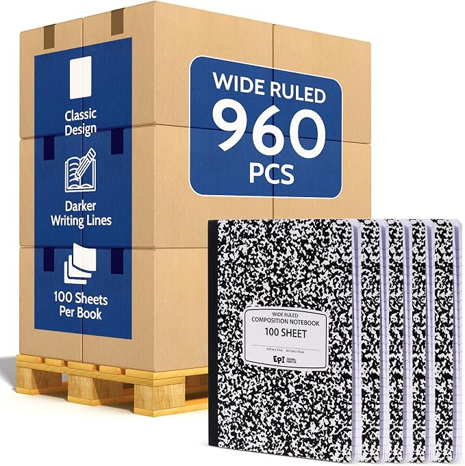 960 Pack EPI Wide Ruled Composition Notebook Bulk, 200 pages, 9-3/4 x 7-1/2 by EPI
