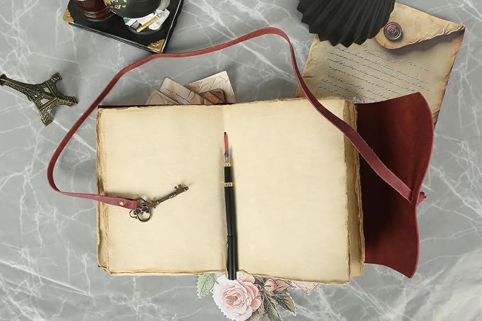 Leather Journal with Unlined Deckle Edge Paper 8x6 inch and Vintage Key | - Image 9