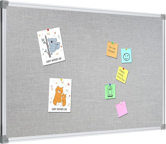 Lockways 36" x 24" Premium Cork Bulletin Board, Light Grey Framed Linen Fabric Pinboard with Silver Aluminum Frame for Home, Office & Kitchen Organization-DeskLoop Office