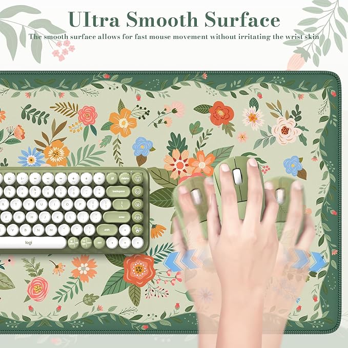 iCasso Floral Desk Mat for Keyboard and Mouse, Cute Gaming Mouse Pad XXL - Image 4