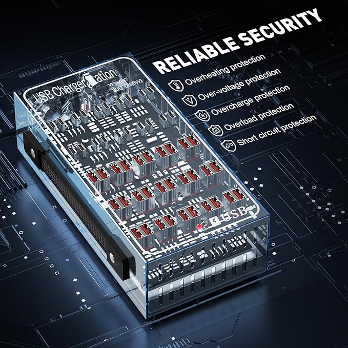 250W Desktop Charging Station, 30 USB A + 20 USB C, Multi Port Charging Station for Phones, Tablets, Watches, and More [Lcoco&Dream]-DeskLoop Office