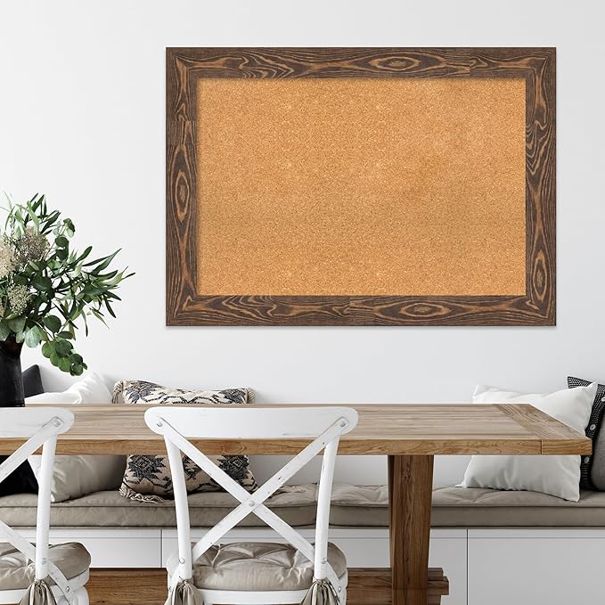 Amanti Art Natural Cork Board for Wall, 30x42 Vision Board with Brown Wood Frame, Large Corkboard Office Decor for Home Organization, Rustic Farmhouse Corkboard Pinboard to display items for home-DeskLoop Office
