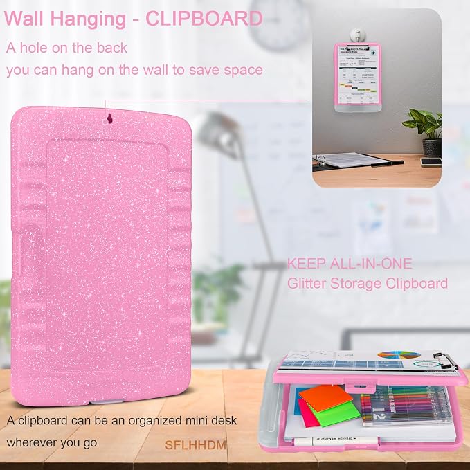 Glitter Clipboard with Storage, Storage Clipboard with Pen Holder, A4 Binder - Image 6