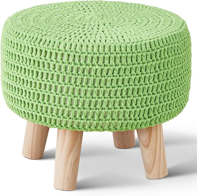Wimarsbon Pouf Ottoman, 100% Cotton Knitted Boho Footstool, Round Footrest by Wimarsbon