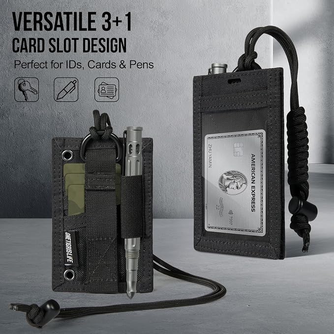 OneTigris Tactical ID Card Holder Hook & Loop Patch Badge Holder Neck Lanyard - Image 4
