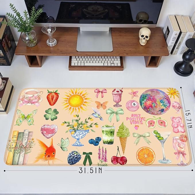 Cute Pink Boho Pastel Desk Mat Colorful Desk Mat - Image 4