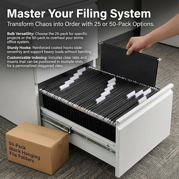 VZCPYTPM 50 Pack Hanging File Folders, Letter Size 8.5x11 Inch, Reinforced Rods - Image 5