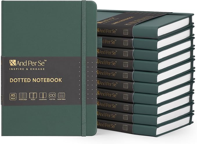 &And Per Se 10-Pack Dotted Notebooks, A5 Hardcover Dotted Journal Set, 160 Pages by AndPerSe
