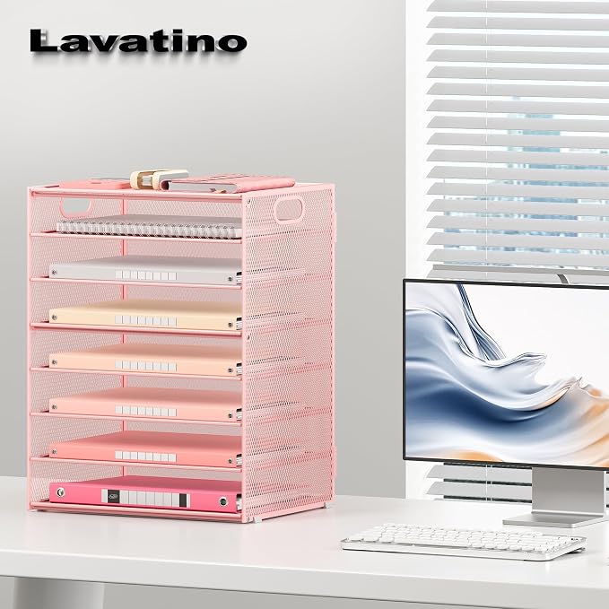 Lavatino 8-Tier Letter Tray Desk Paper Organizer, Mesh File Sorter Tray - Image 4