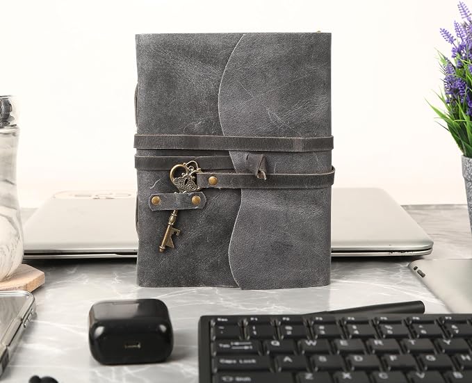 Leather Journal with Deckle Edge Paper 8x6 inch and Vintage Key | Handmade - Image 9