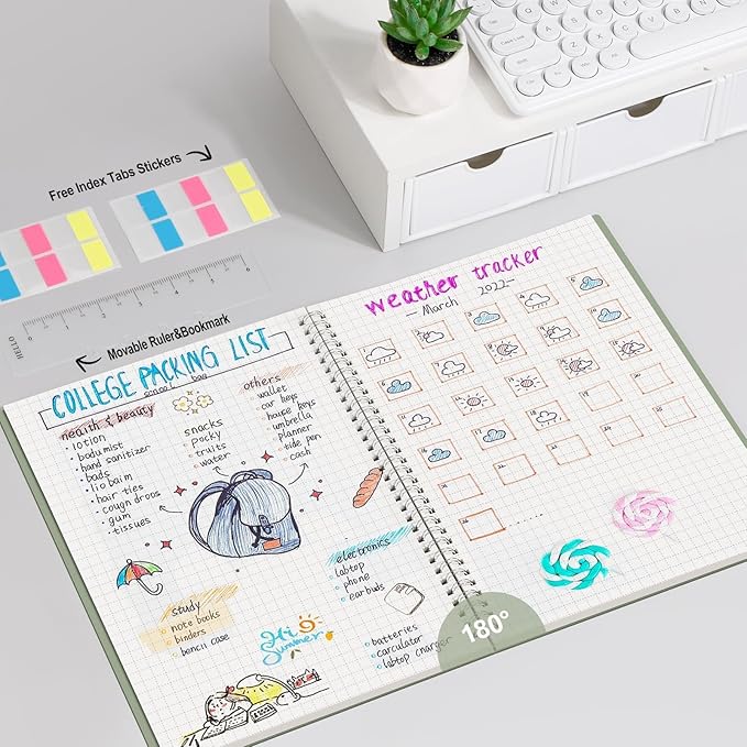 AHGXG Graph Paper Notebook - Spiral Notebook 8.5" x 11", A4 Large Graph Notebook, 100 gsm Thick Grid Paper, Waterproof Plastic Cover Journals for School Writing Engineering Math, Sage Green-DeskLoop Office